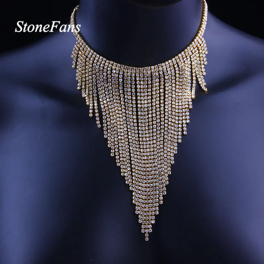 Long Tassel Rhinestone Choker Necklace