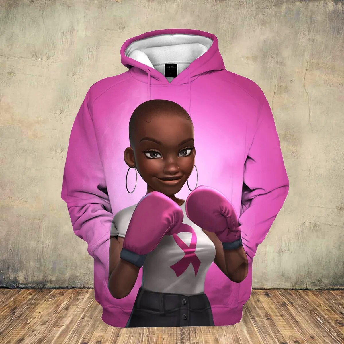 Breast Cancer Awareness 3D Print Black Woman Pullover Hoodie Sweatshirt