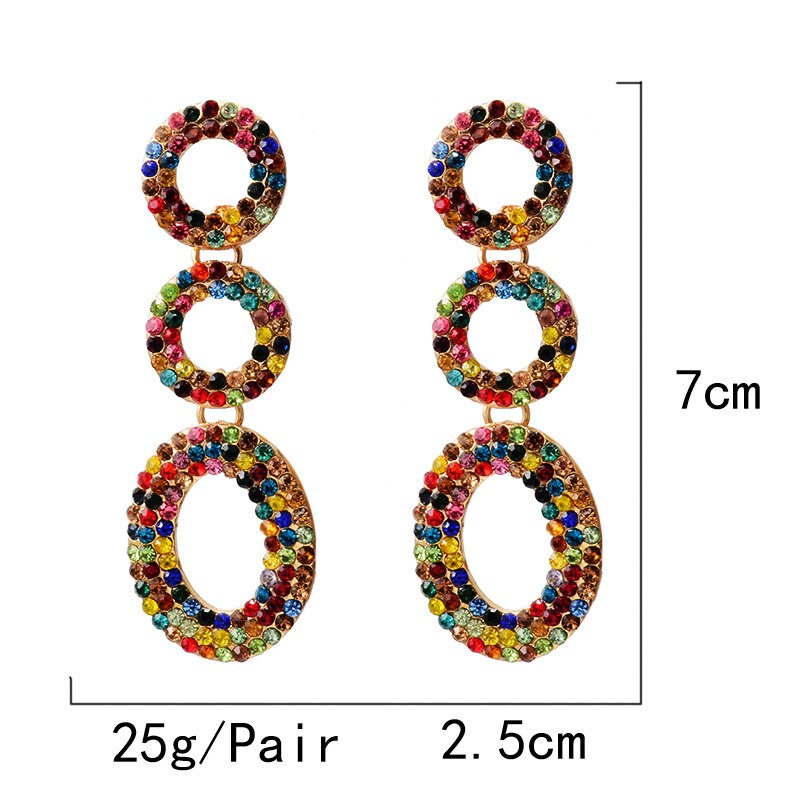 Round Metal Colorful Crystal Long Dangle Drop Earrings