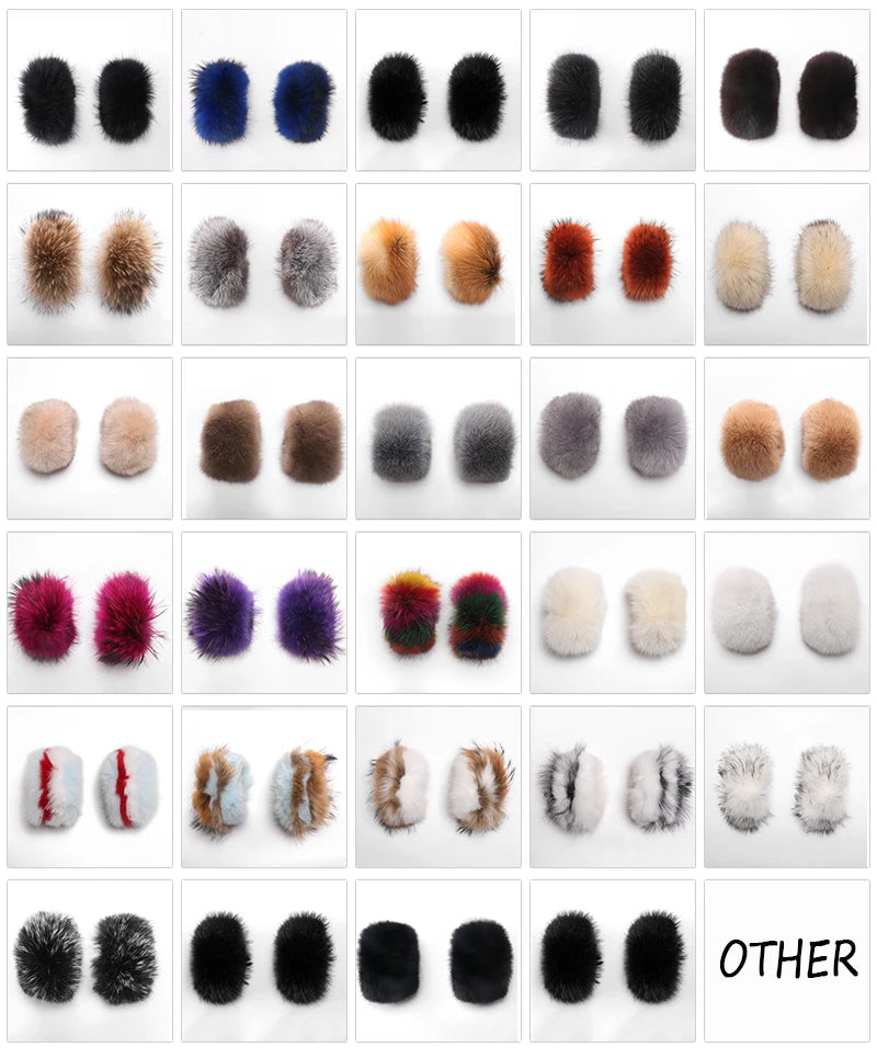 Colorblock Real Fur Oversized Collar Hip-Hop Design Women's Hooded Full Pelt Trenchcoat