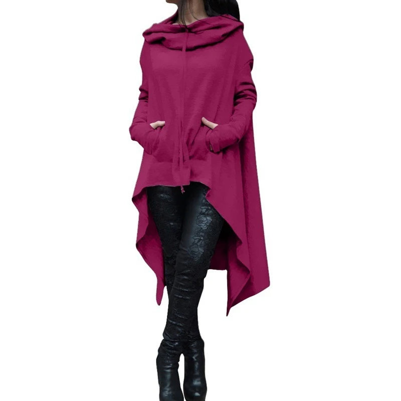 Oversized Pullover Solid Women's Maxi Hooded Sweatshirt w/ Front Pocket to 4X Plus Size