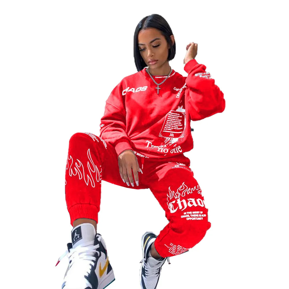 Women Tracksuit 2 Pieces Set Autumn Letter Printed Oversized Hoodies Sweatshirt Pants Suit Sweatpants Outfits Matching Sets