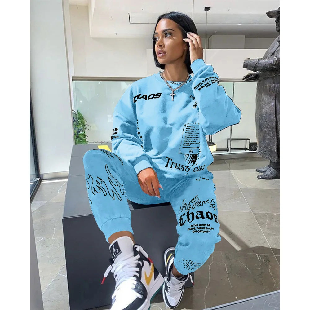 Women Tracksuit 2 Pieces Set Autumn Letter Printed Oversized Hoodies Sweatshirt Pants Suit Sweatpants Outfits Matching Sets