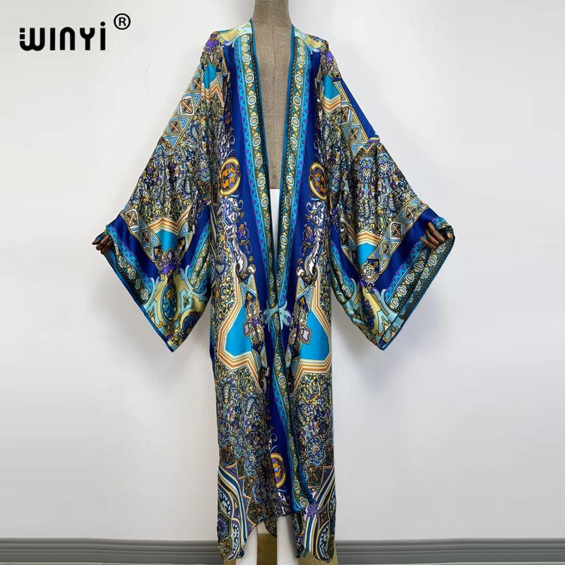 Bohemian African Batwing Sleeve Silk Maxi Cardigan Dress