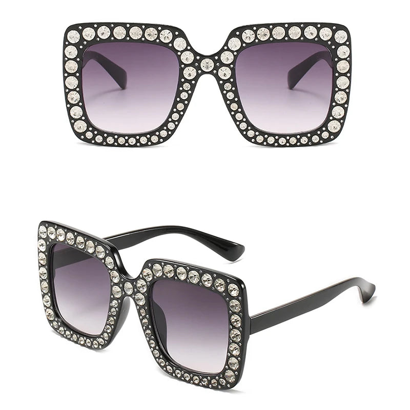 Oversized Square Rhinestone Diamond Women's UV400 Sunglasses