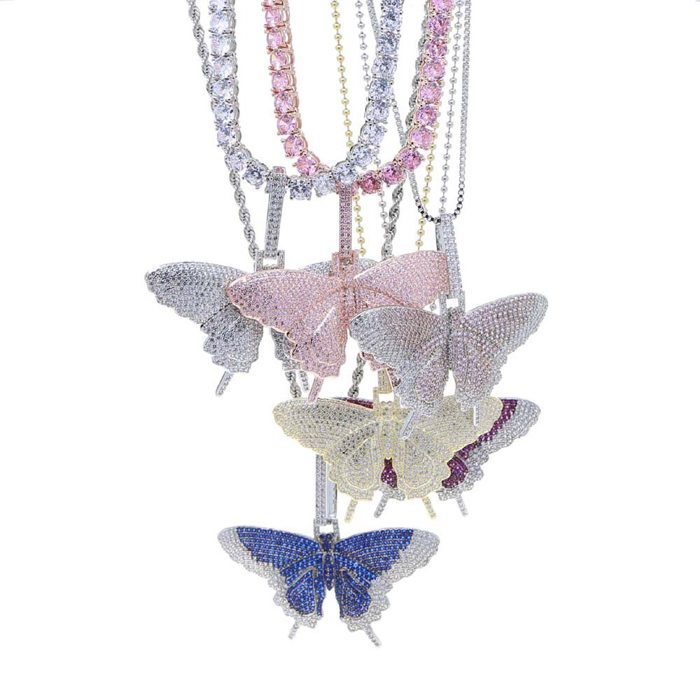 Micro Paved Colorful CZ Butterfly Pendant Necklace