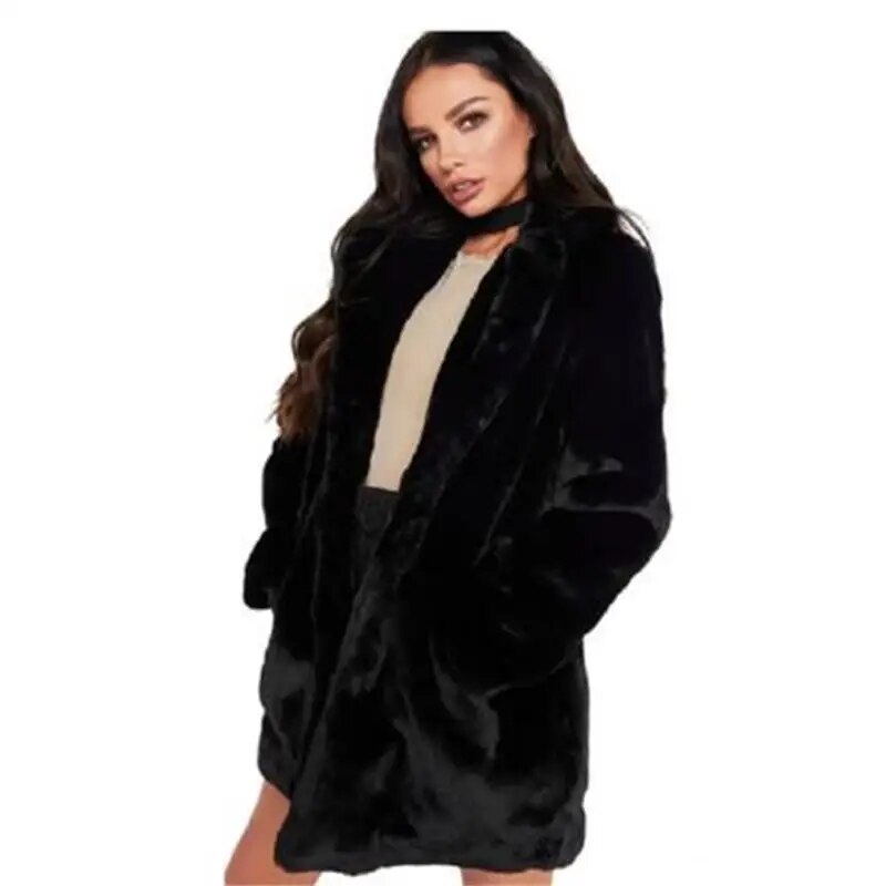 Faux Fur 3/4 Length Plus Size Ladies Loose Wool Coat to 4X