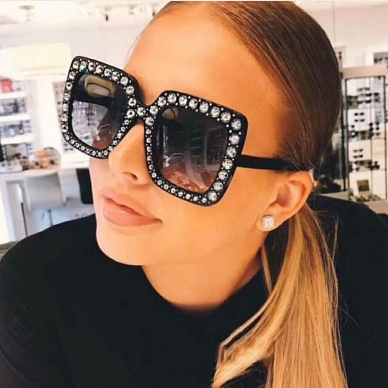 Oversized Square Rhinestone Diamond Women's UV400 Sunglasses