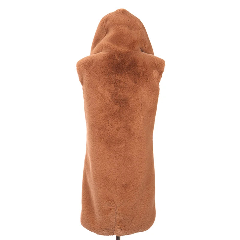 Colorblock Real Fur Oversized Collar Hip-Hop Design Women's Hooded Full Pelt Trenchcoat