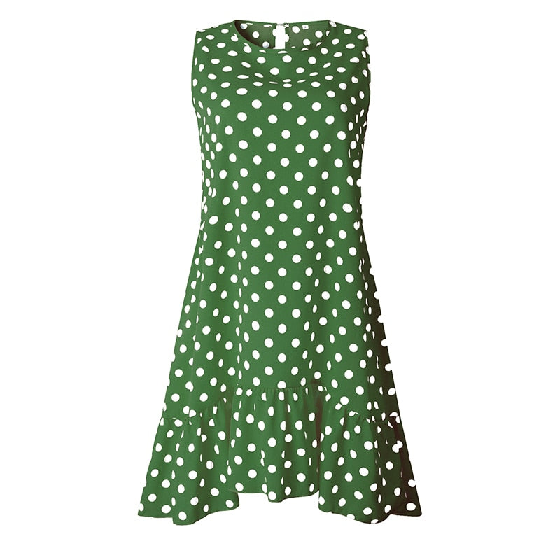 Polka Dot Chiffon Sleeveless Mini Sundress Plus to 3X