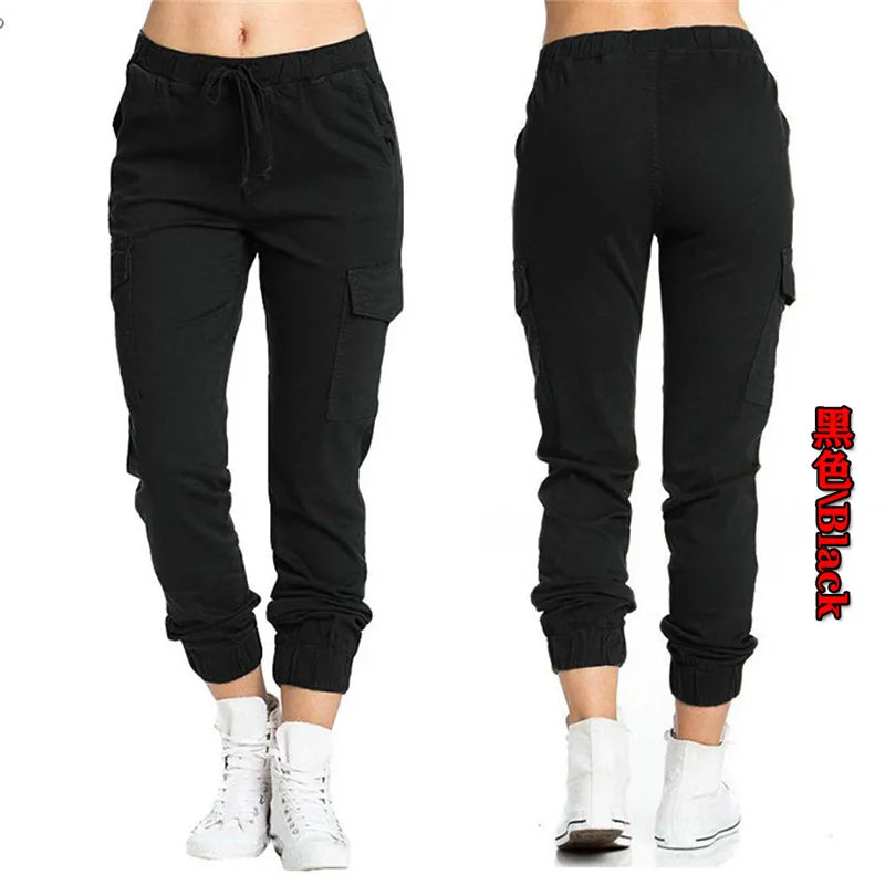 Multi-Pocket Drawstring Elastic Waist Women's Skinny Cargo Sweatpants