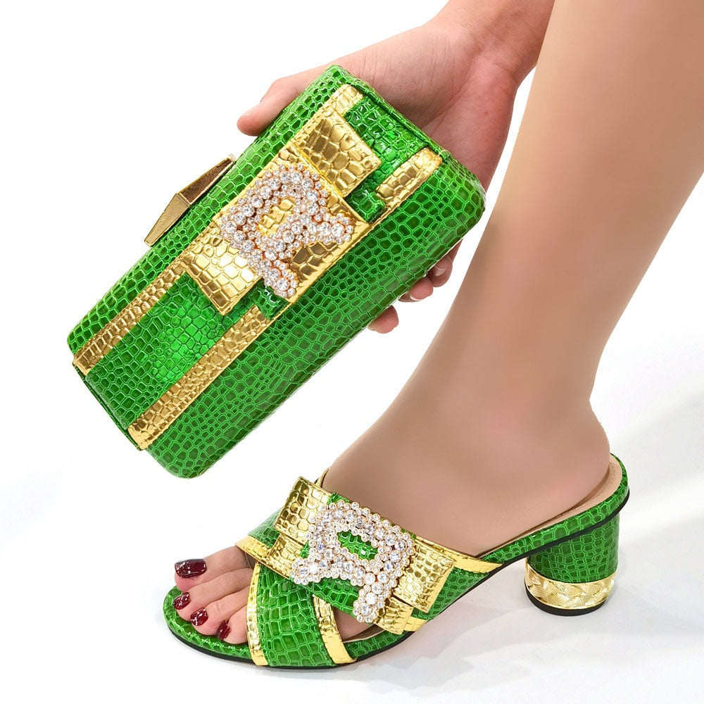 Designer Italian Rhinestone Ladies Sandals + Purse Matching Set