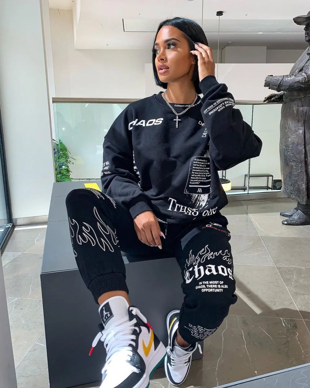 Women Tracksuit 2 Pieces Set Autumn Letter Printed Oversized Hoodies Sweatshirt Pants Suit Sweatpants Outfits Matching Sets