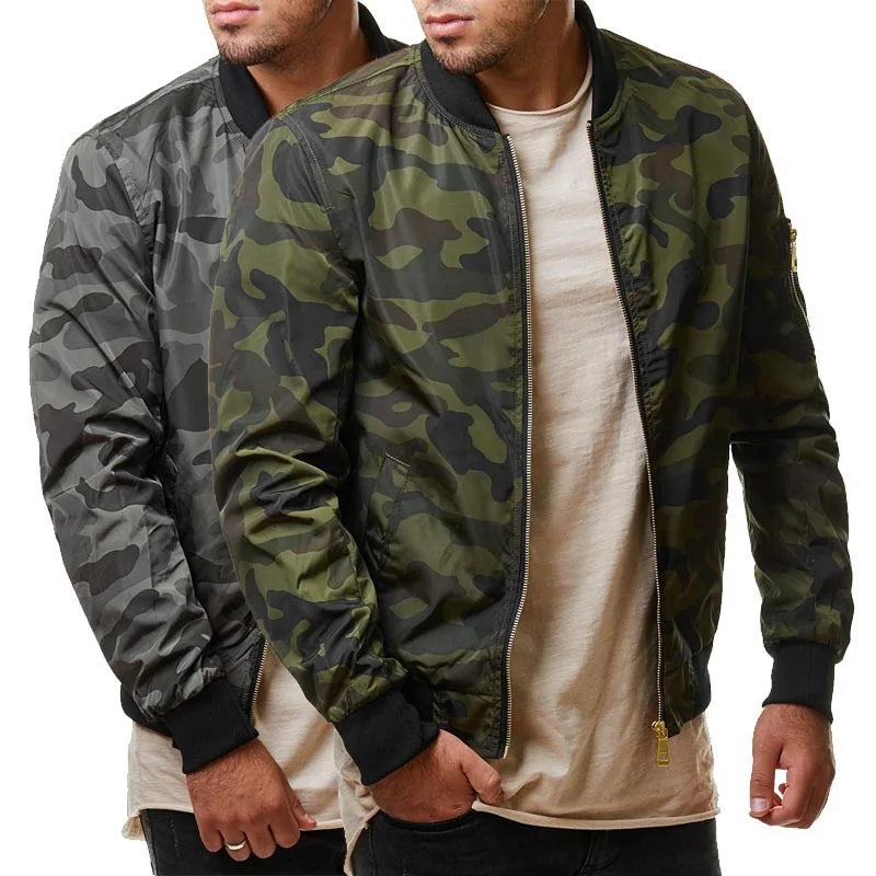 Men's Camouflauge O-Neck Zipper Bomber Jacket