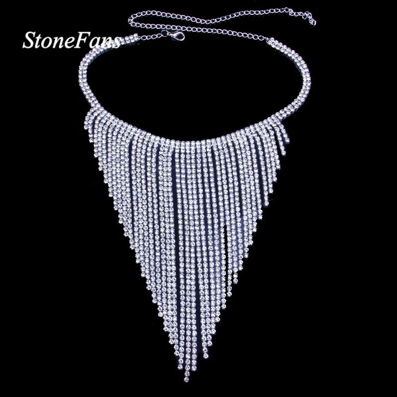 Long Tassel Rhinestone Choker Necklace