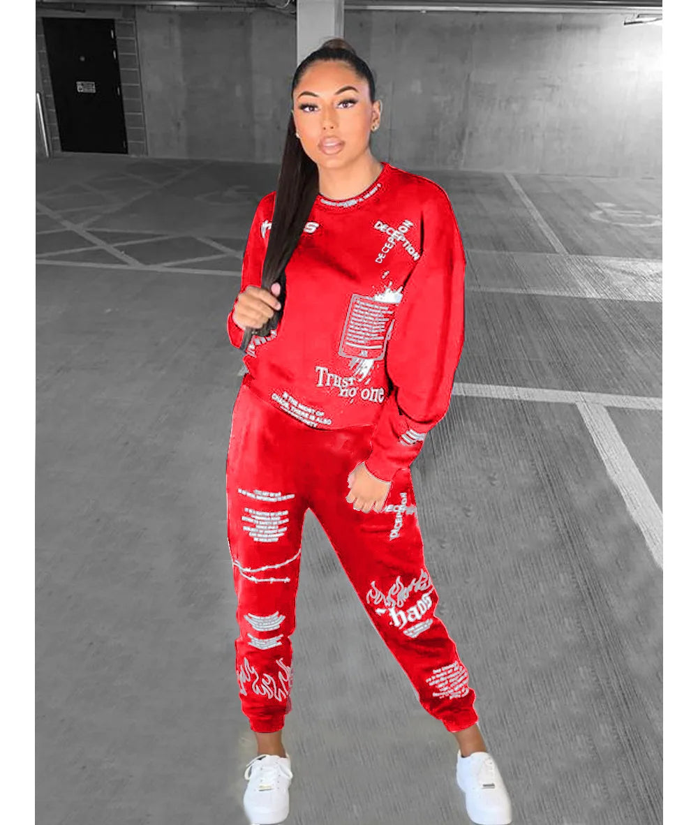 Women Tracksuit 2 Pieces Set Autumn Letter Printed Oversized Hoodies Sweatshirt Pants Suit Sweatpants Outfits Matching Sets