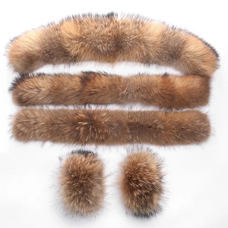 Colorblock Real Fur Oversized Collar Hip-Hop Design Women's Hooded Full Pelt Trenchcoat