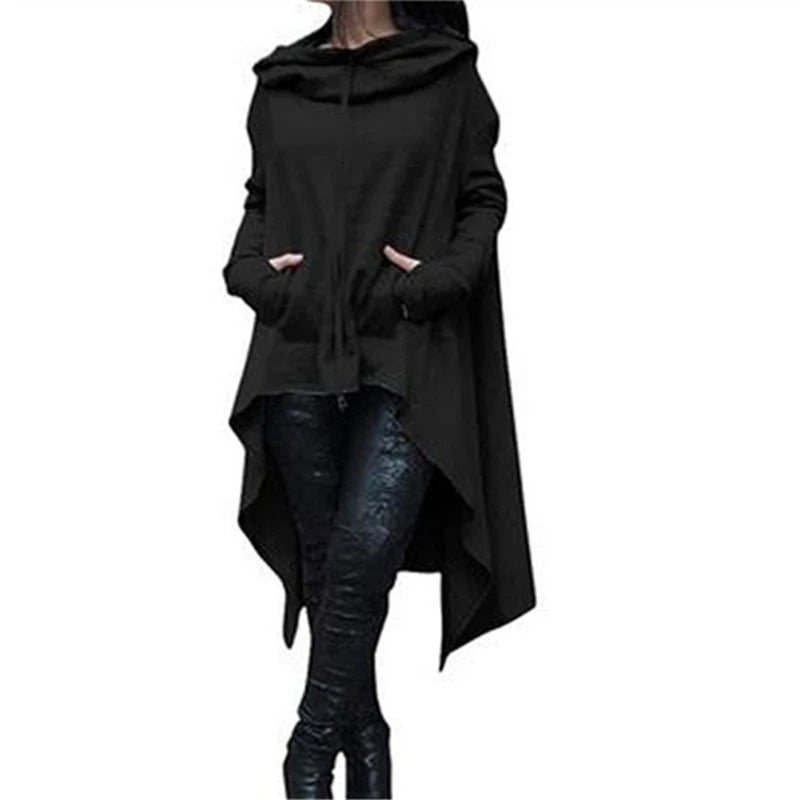 Oversized Pullover Solid Women's Maxi Hooded Sweatshirt w/ Front Pocket to 4X Plus Size