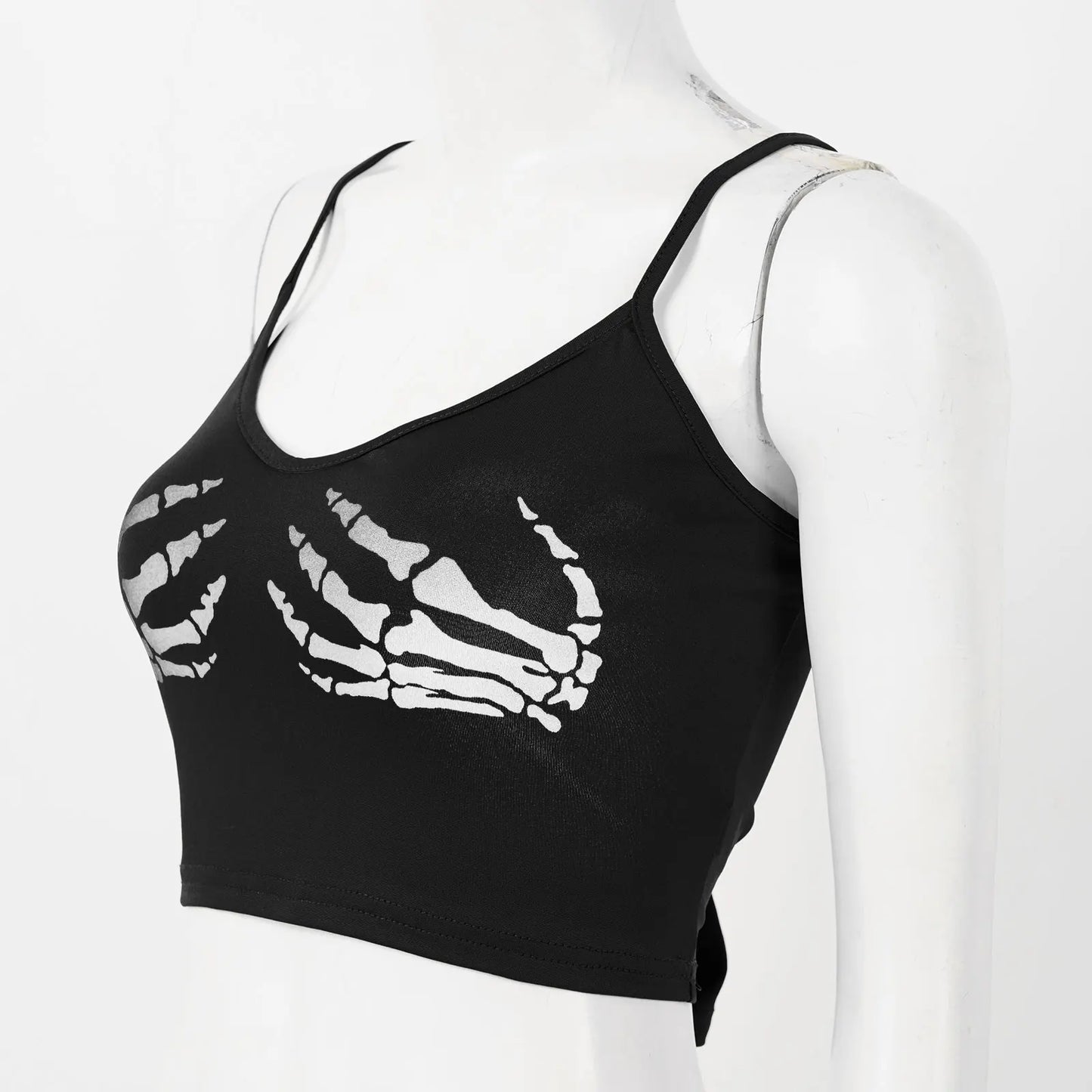 Sleeveless Skeleton Skull Hand Print/Camouflage Crop Cami Tank Top