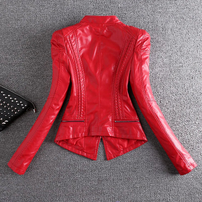 Rivet Design PU Leather Skinny Fit Women's Motorcycle Biker Jacket