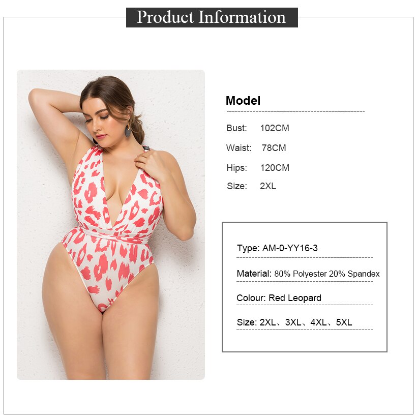 Red/White Leopard Push Up Halter One-Piece Swimsuit Plus to 5X