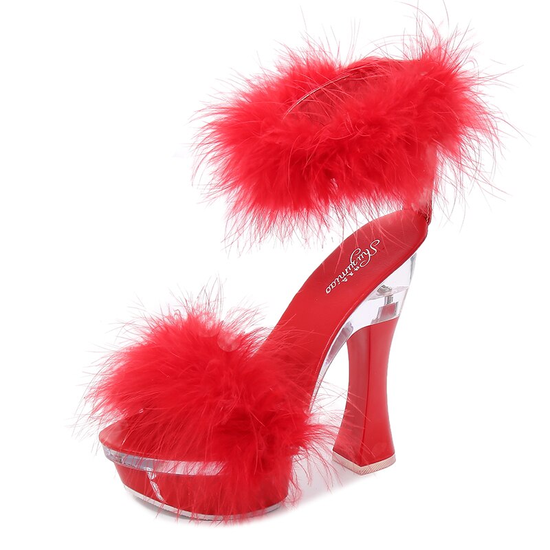 Feather Double Strap Thick Platform Open Toe Sandals