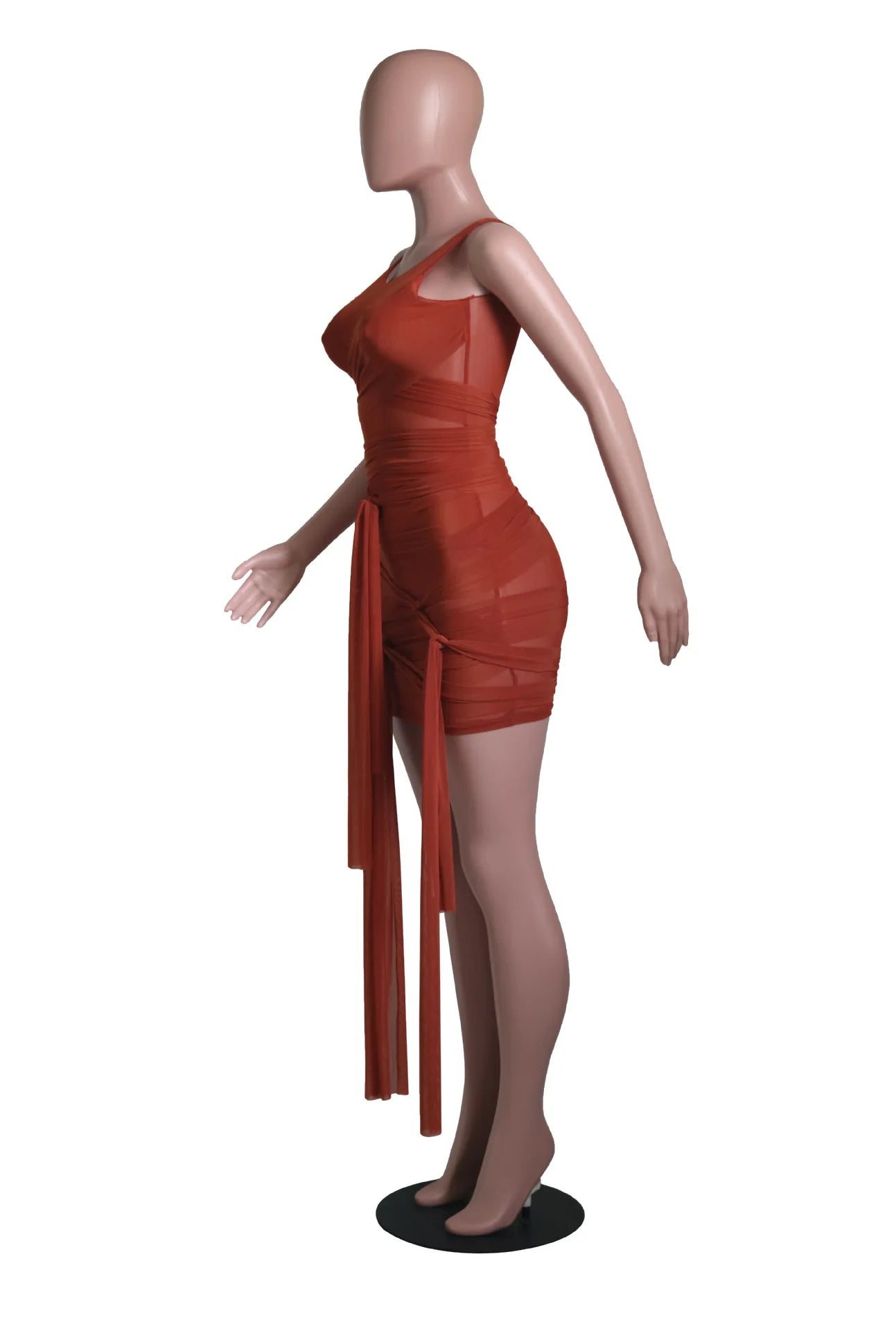 Sleeveless Bandage Criss-Cross Hollow-Out Design Transparent Mesh Mini Club Party/Prom Dress