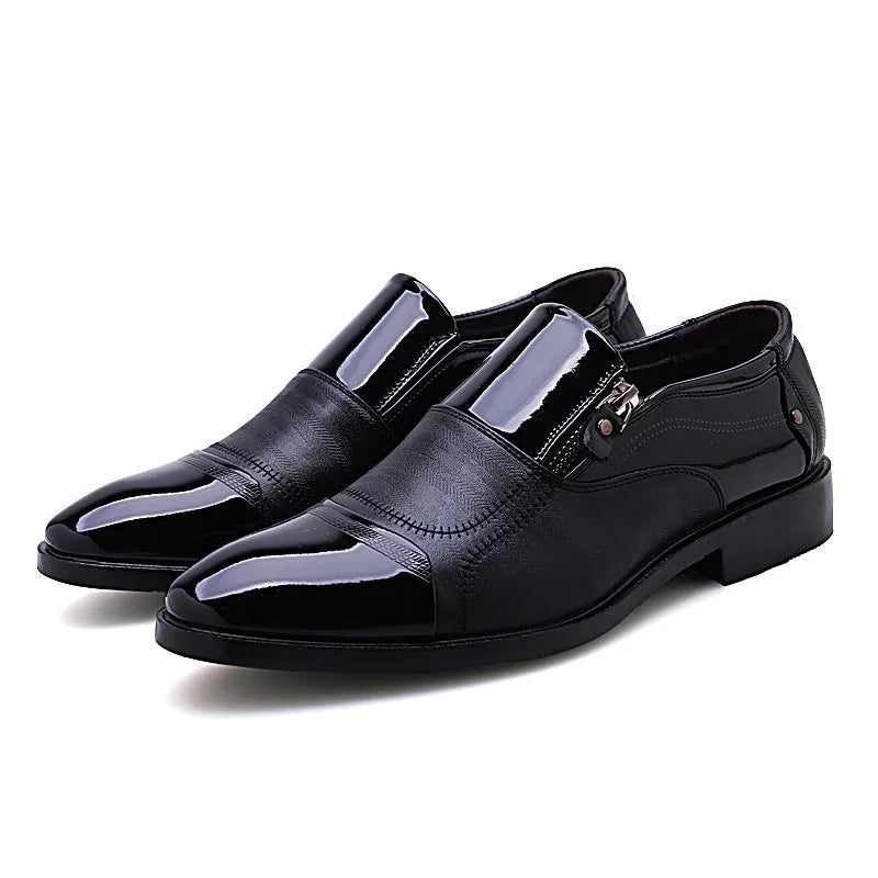 Men's Oxford Business Leather Breathable Flat Zipper Slip-On Dress Loafers