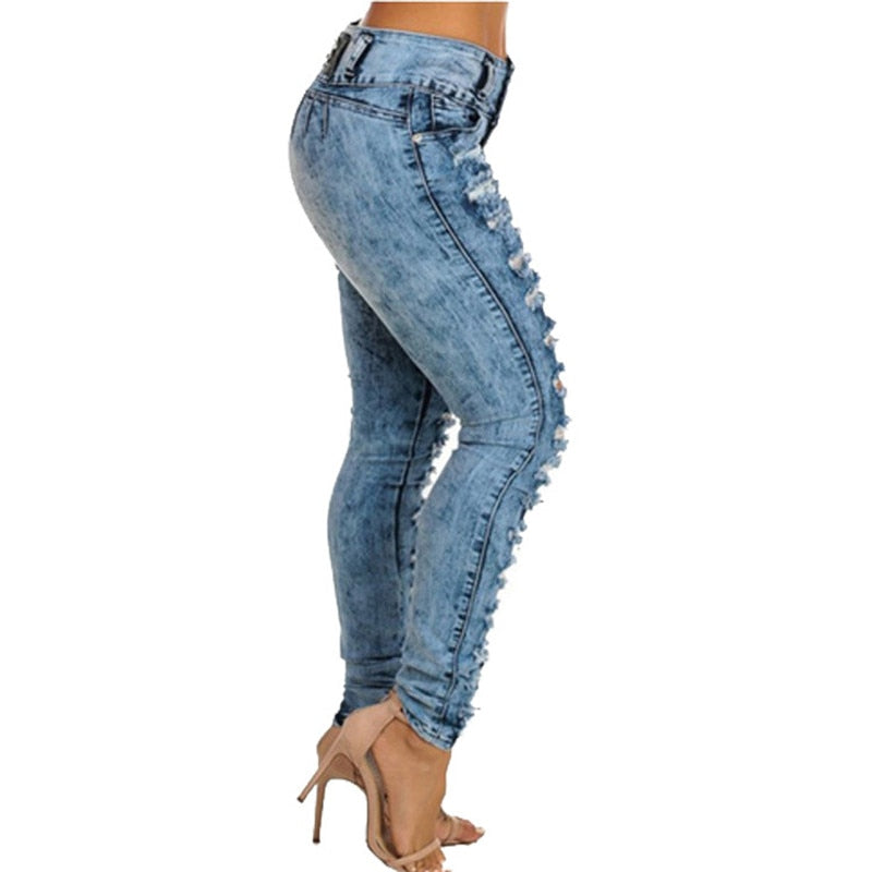 Cargo Ladies High Waisted Ripped Jeans