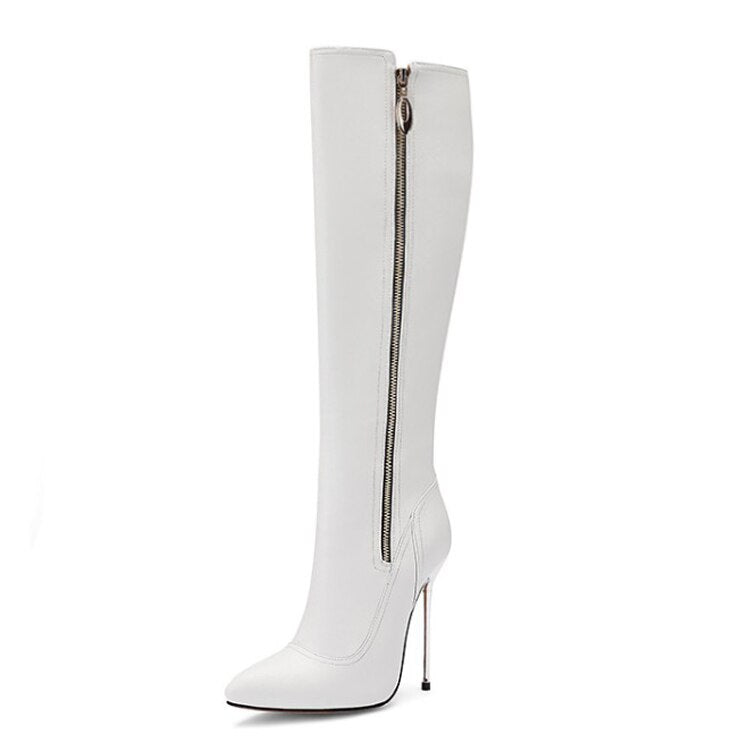 Metal Stiletto Heel Faux Leather Side Zipper Ladies Boots