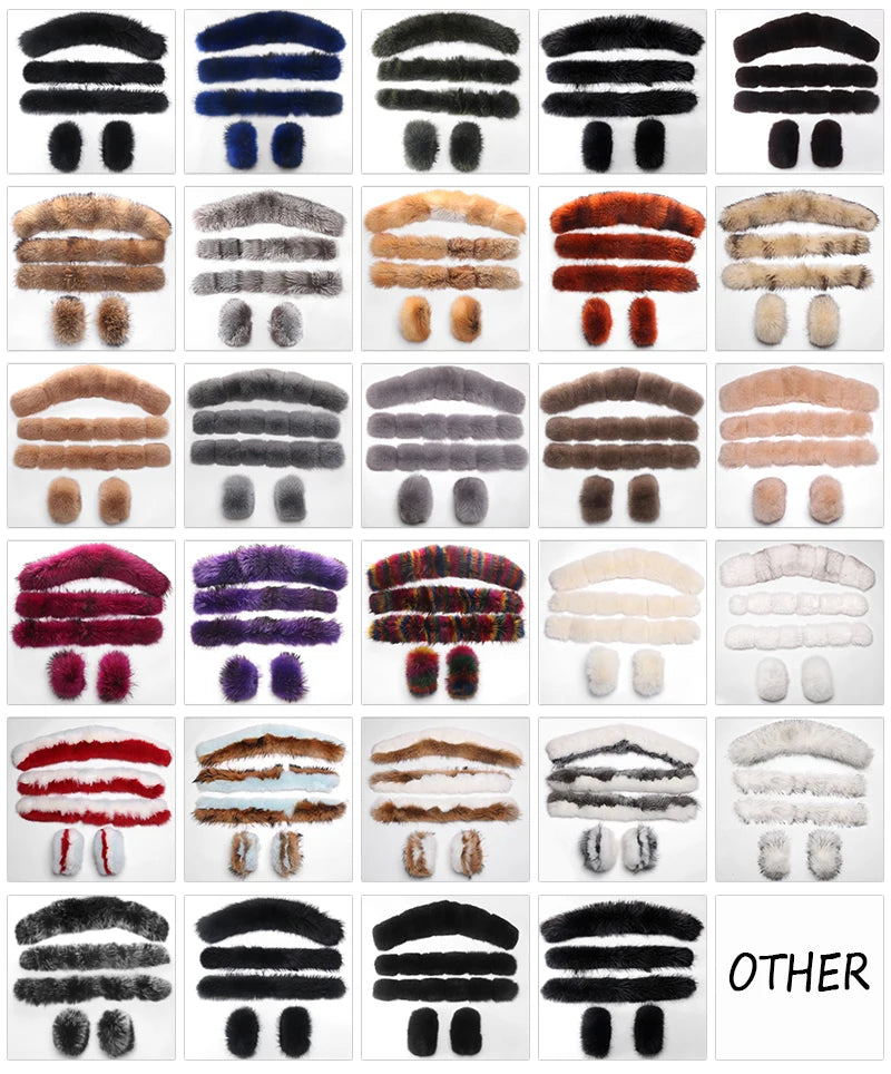 Colorblock Real Fur Oversized Collar Hip-Hop Design Women's Hooded Full Pelt Trenchcoat