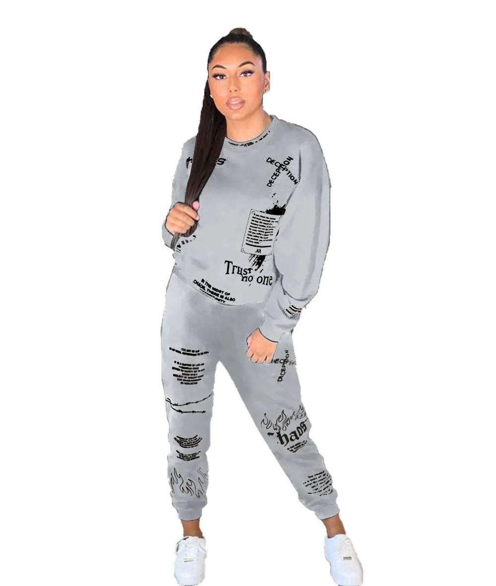 Women Tracksuit 2 Pieces Set Autumn Letter Printed Oversized Hoodies Sweatshirt Pants Suit Sweatpants Outfits Matching Sets