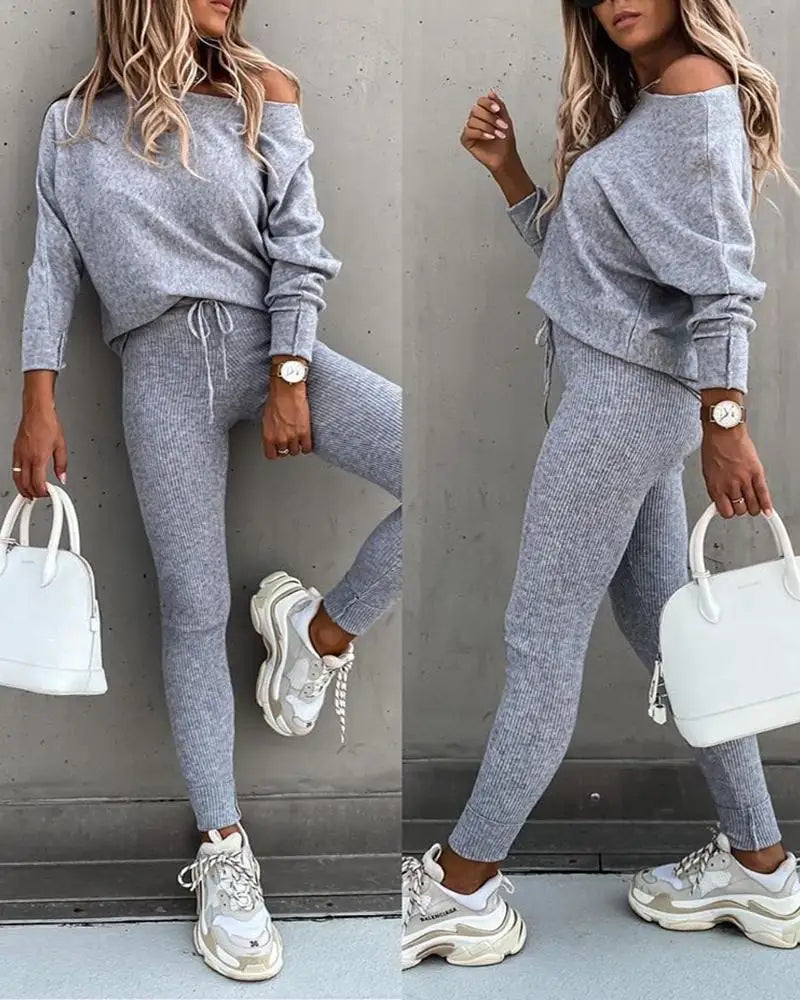 Pullover Top + Leggings Fitness 2-Piece Set