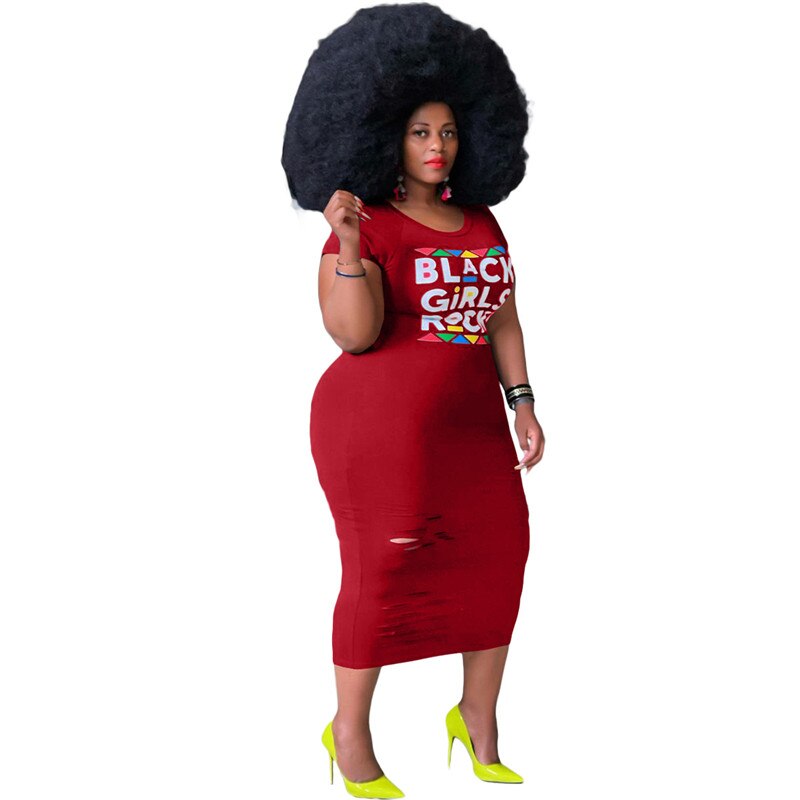 "Black Girls Rock" Plus Size Bodycon Short Sleeve Maxi T-Shirt Dress to 5X