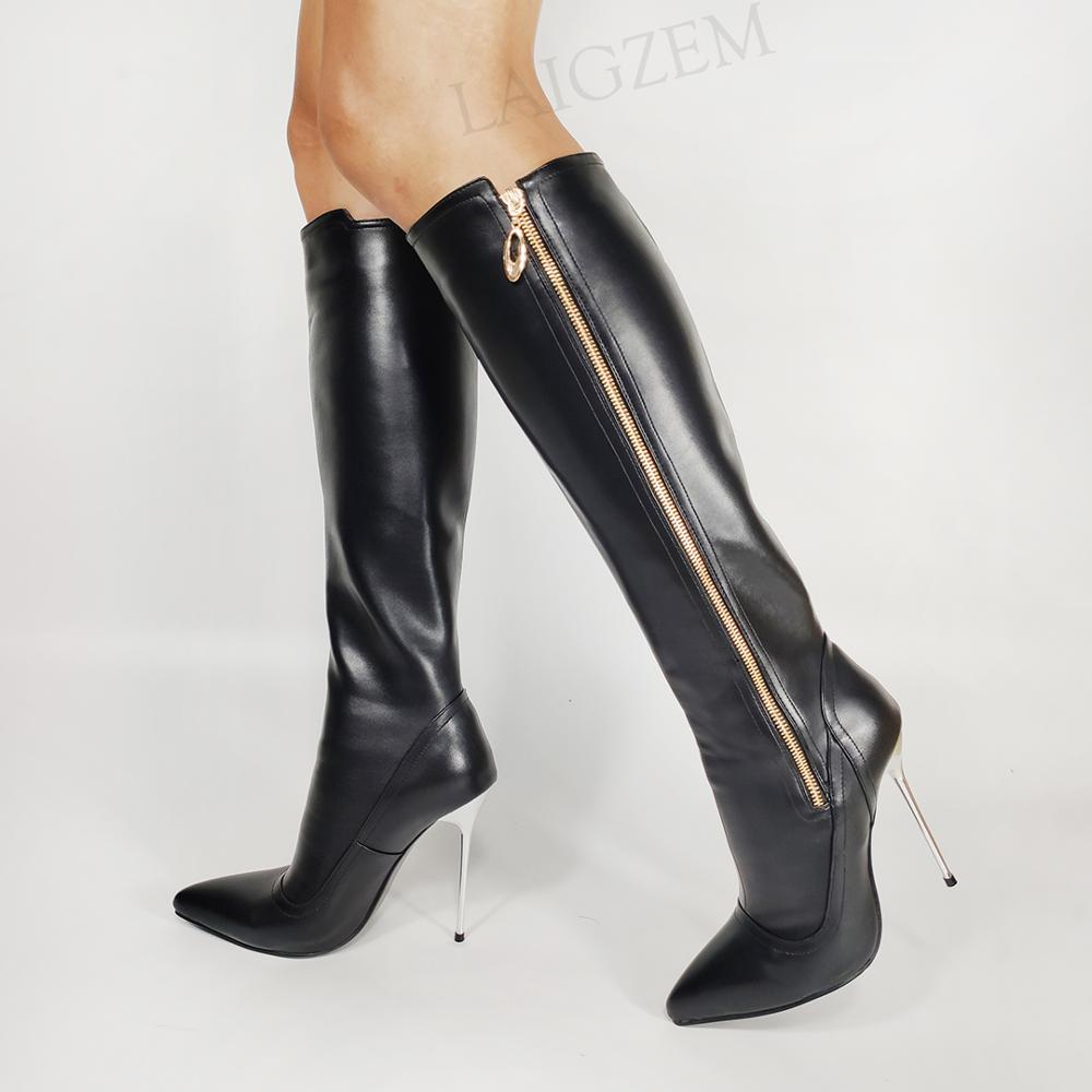 Metal Stiletto Heel Faux Leather Side Zipper Ladies Boots