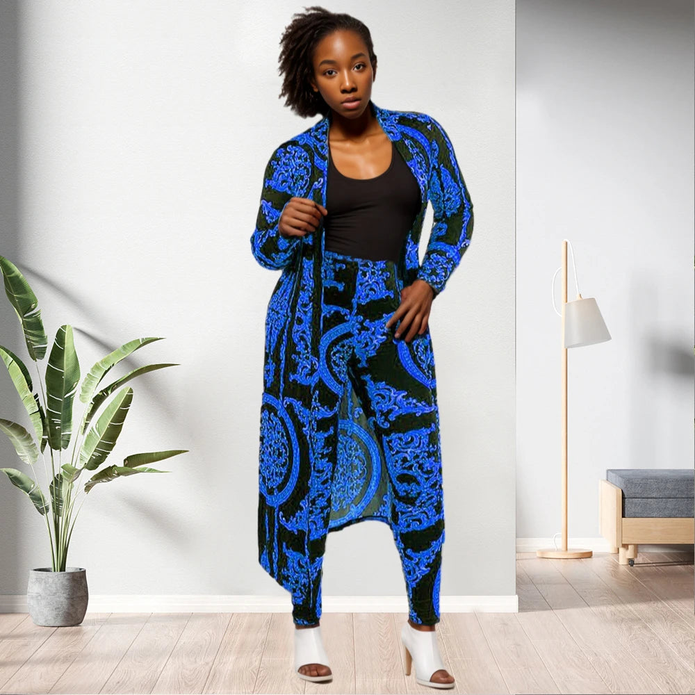 Ethnic Style Long Coat Two Piece Sets African Womens Jumpsuits COLLARLESS Full Length Women,women 1-3 Days 5 Colors
