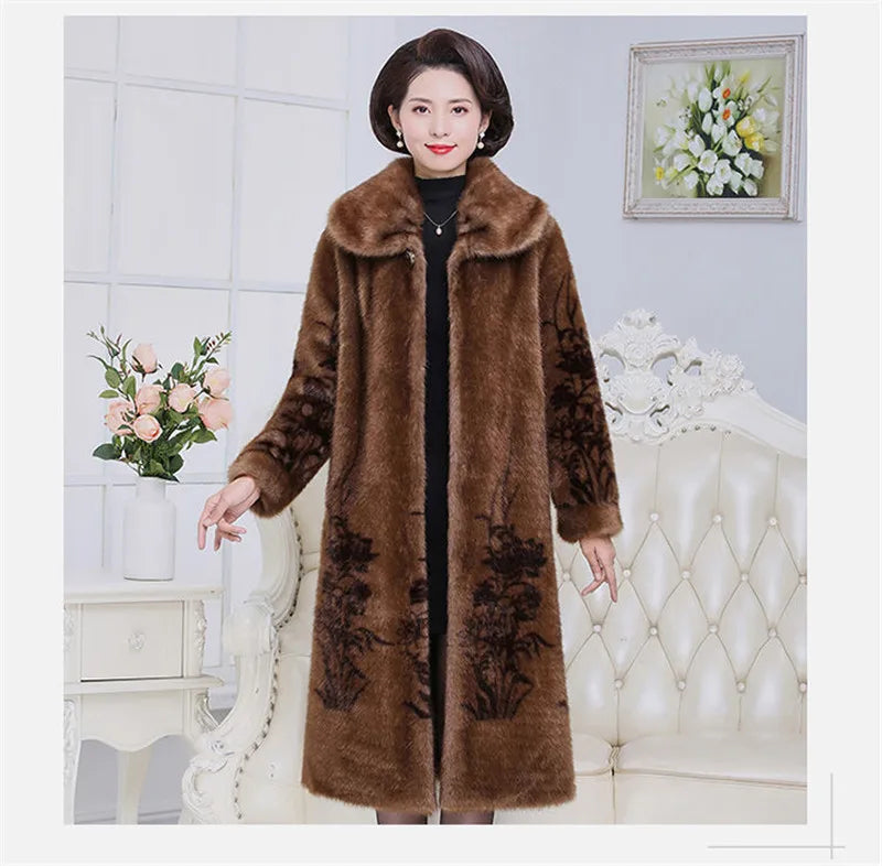 Faux Mink Fur Patchwork Women's Full Pelt Thick Trenchcoat