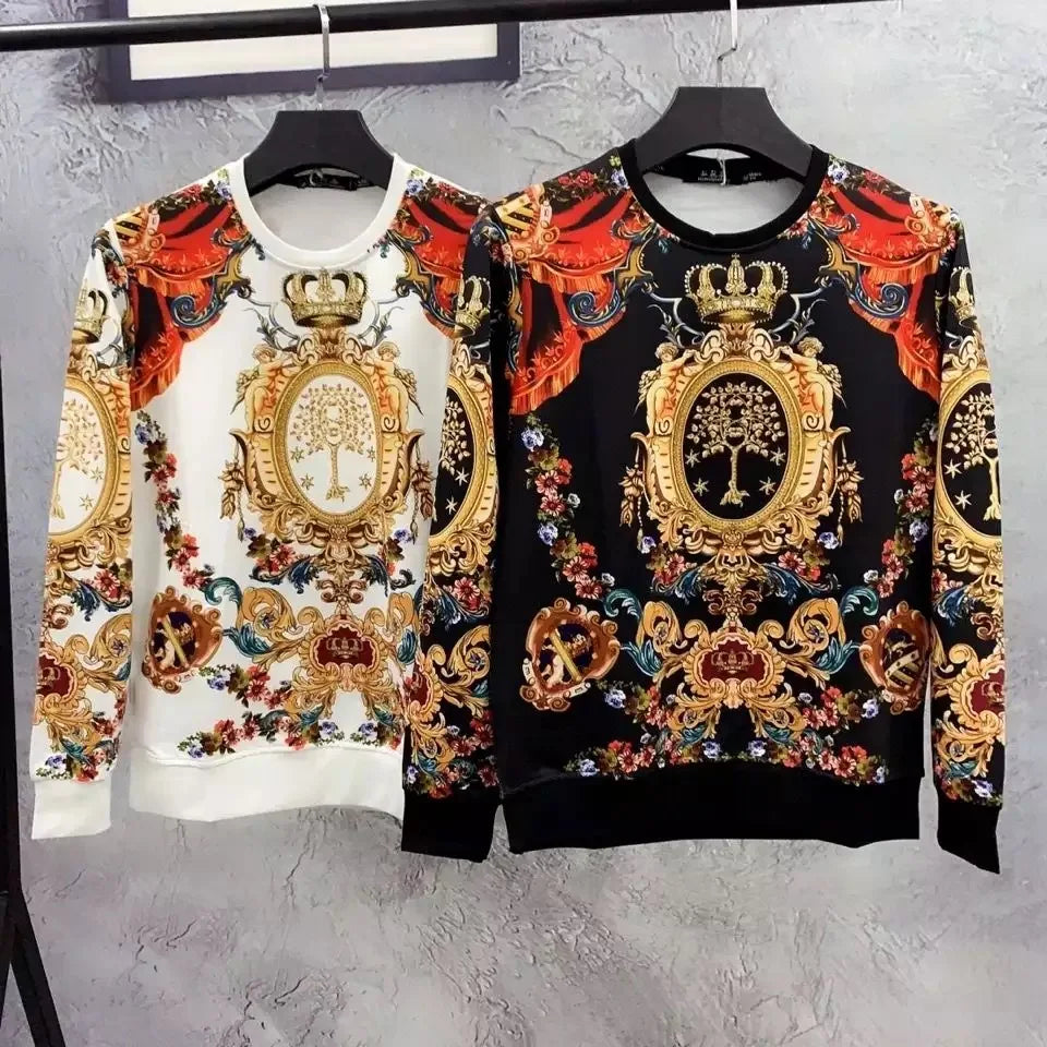 Men's Baroque Printed Rhinestone O-Neck Sweatshirt