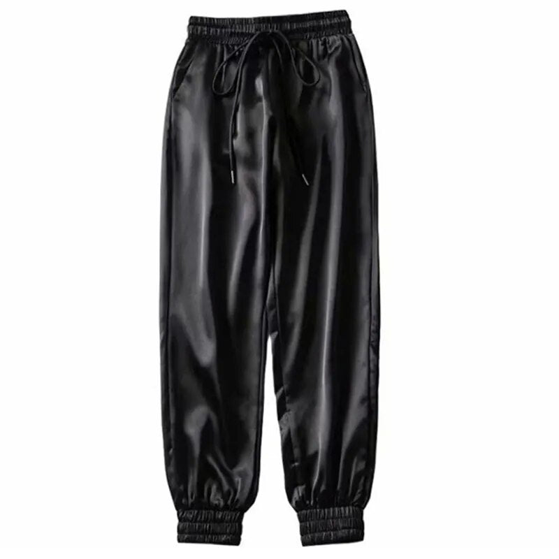 Satin Ladies Cargo Pocket Elastic Waist Pants