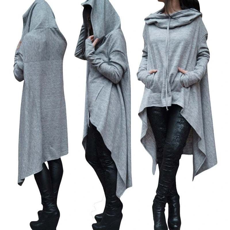 Oversized Pullover Solid Women's Maxi Hooded Sweatshirt w/ Front Pocket to 4X Plus Size