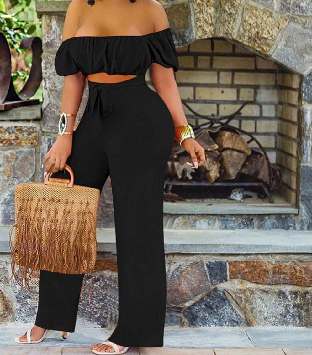 Bohemian Off Shoulder Cut-Out Wide Leg Jumpsuit