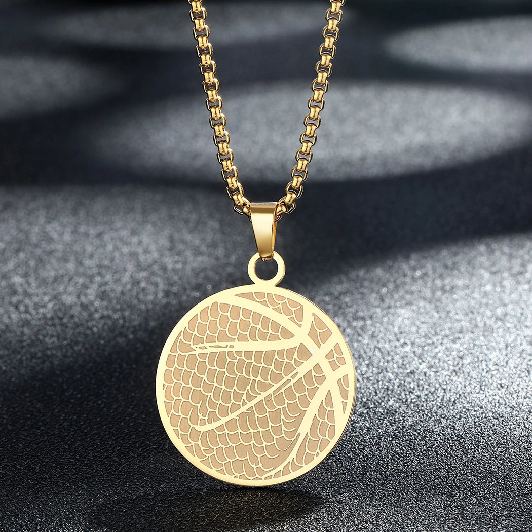 Basketball Pendant Gold/Silver Stainless Steel Basketball Pendant Chain Necklace