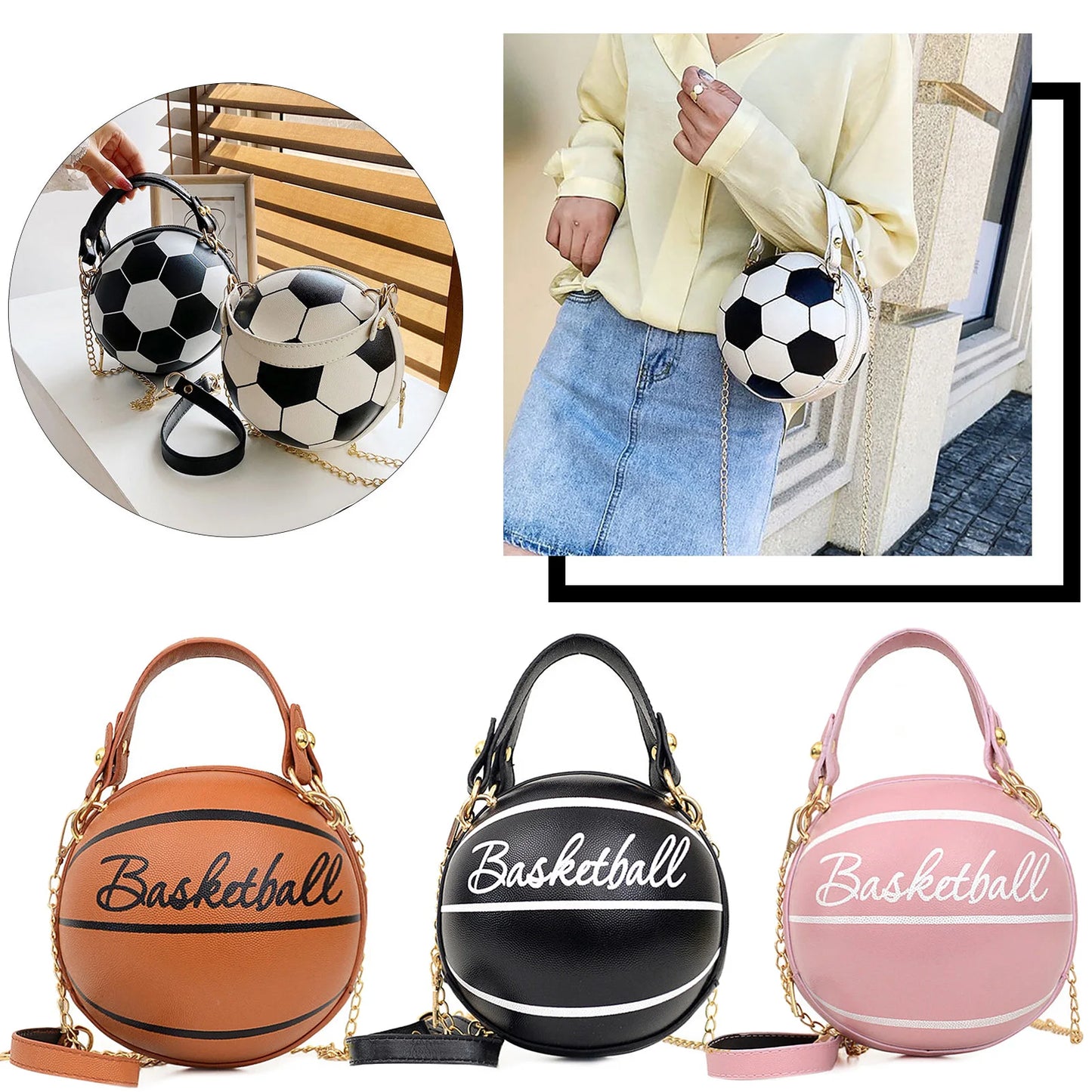 Basketball/Soccer PU Leather Crossbody Shoulder Purse