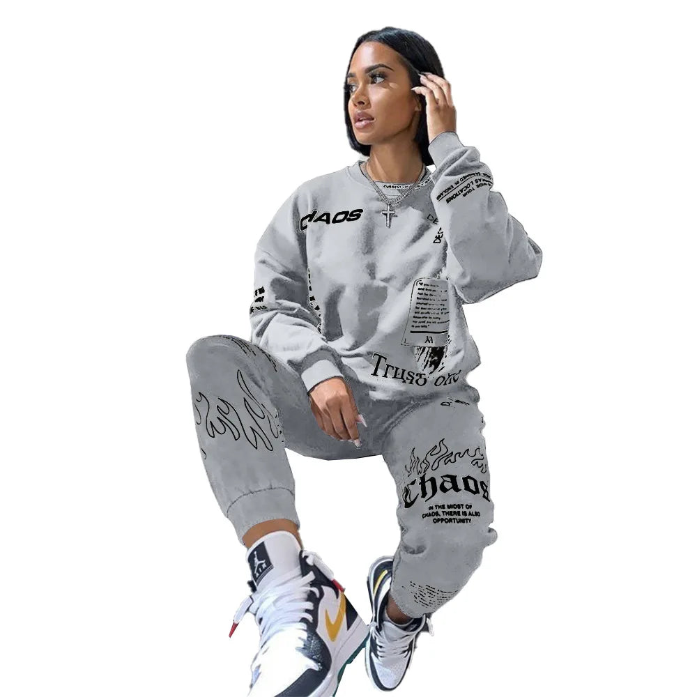 Women Tracksuit 2 Pieces Set Autumn Letter Printed Oversized Hoodies Sweatshirt Pants Suit Sweatpants Outfits Matching Sets