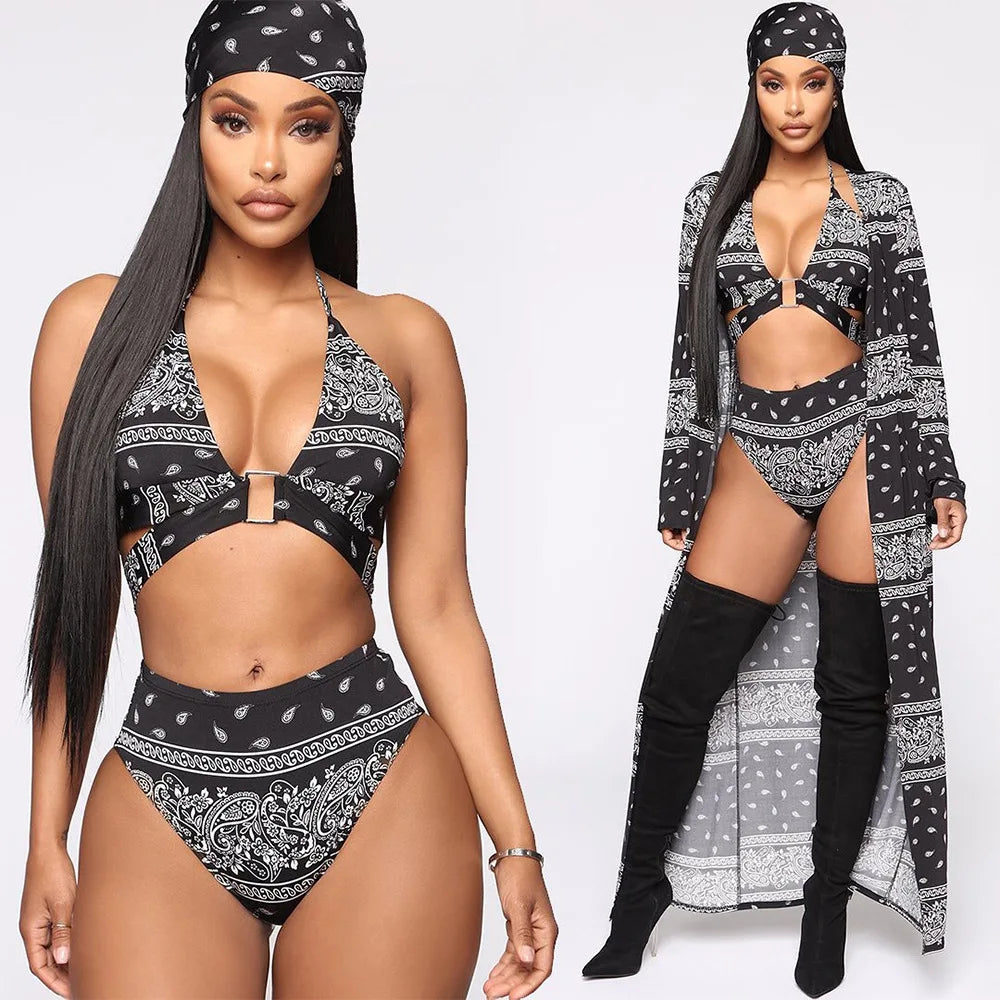 Bikini & Long Sleeve Cover Up 4 Piece Set