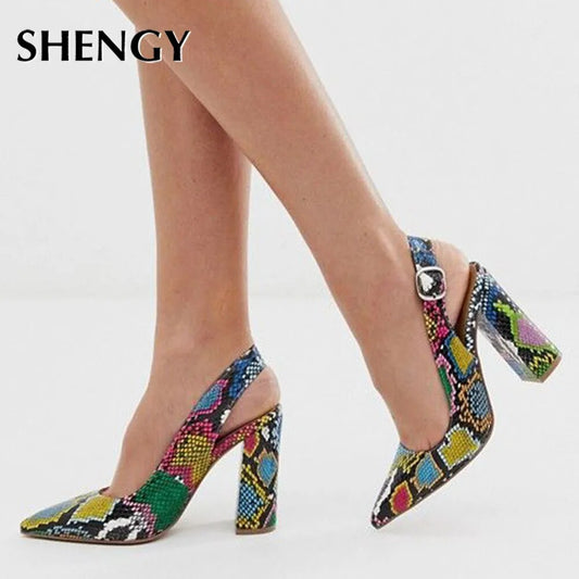 Rainbow Snake Print Slingback Mule Platform Sandal Pumps