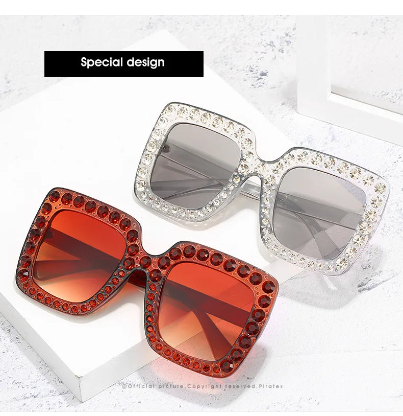 Oversized Square Rhinestone Diamond Women's UV400 Sunglasses