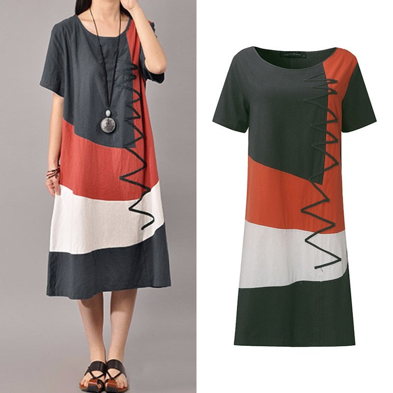 Colorblock Striped Oversized Patchwork Kafta Sleeveless/Long Sleeve Maxi Dress