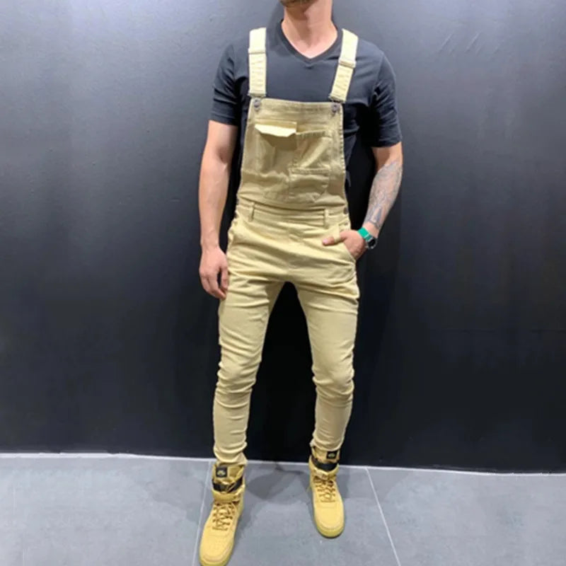 Denim Men's Cargo Multi-Pocket Slim Bib Overalls