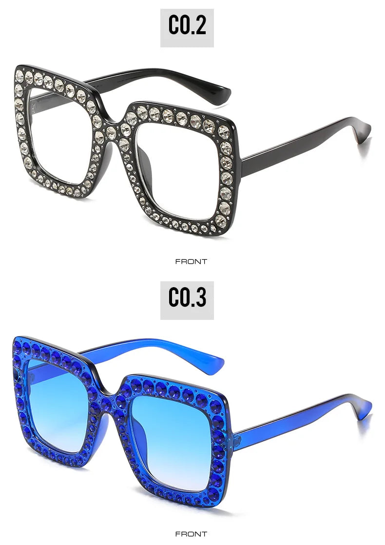 Oversized Square Rhinestone Diamond Women's UV400 Sunglasses